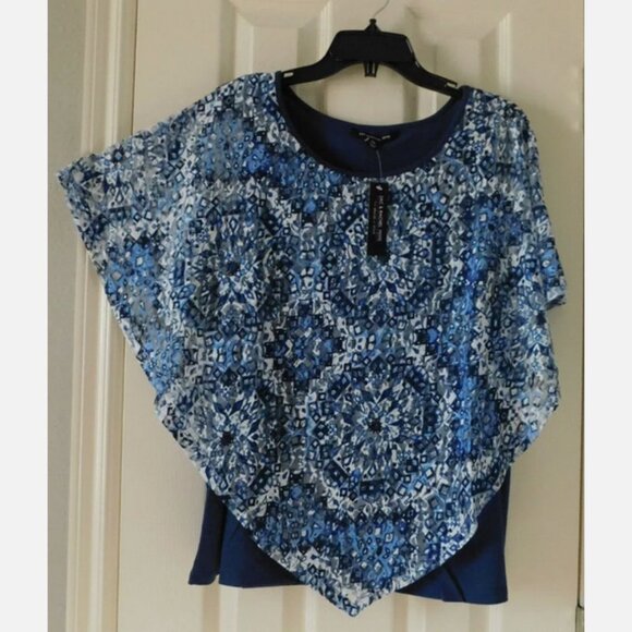 Zac &Rachel Top Draped Sleeveless Lace Layered Blue PXL NEW - Picture 2 of 7